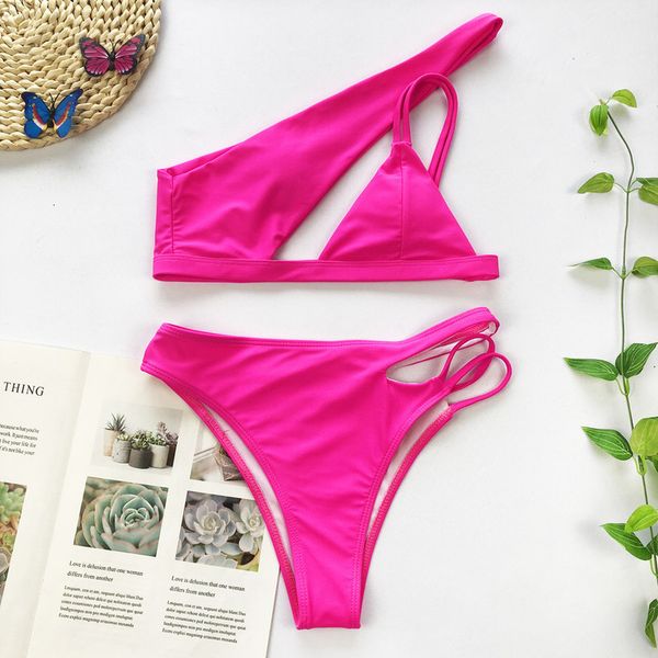 

micro bikini 2020 women neon pink bathers high cut push up one shoulder swimsuit beach bathing high waist swimwear, White;black