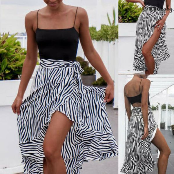 

2020 womens striped long skirt high waist bandage slit skirt summer s xl drop shipping high quality, Black