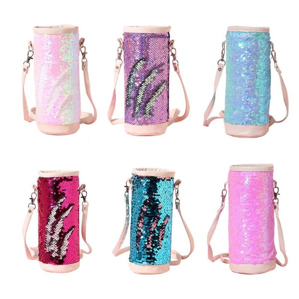 

water bottle carrier insulated cover bag sequin holder shoulder strap pouch lx9f