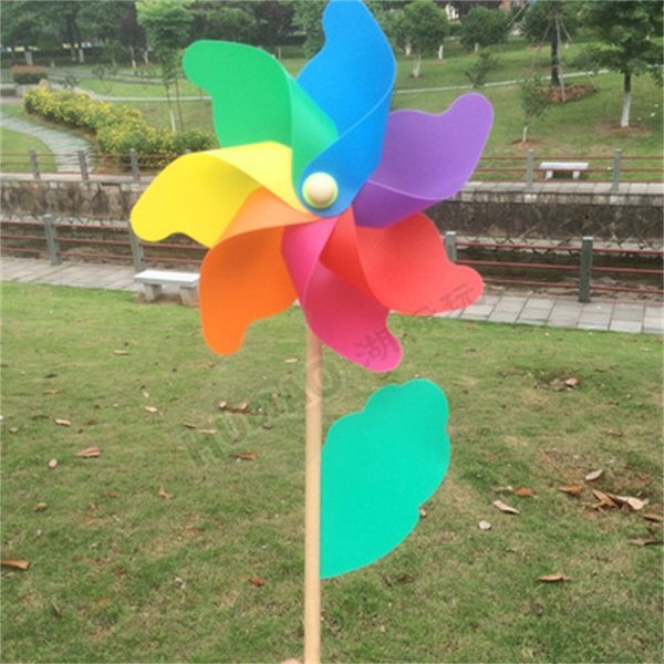 

seven colors plastic windmill 32cm wooden pole windmills outdoors children toys kindergarten home gardens party decorate 3 4hb h1