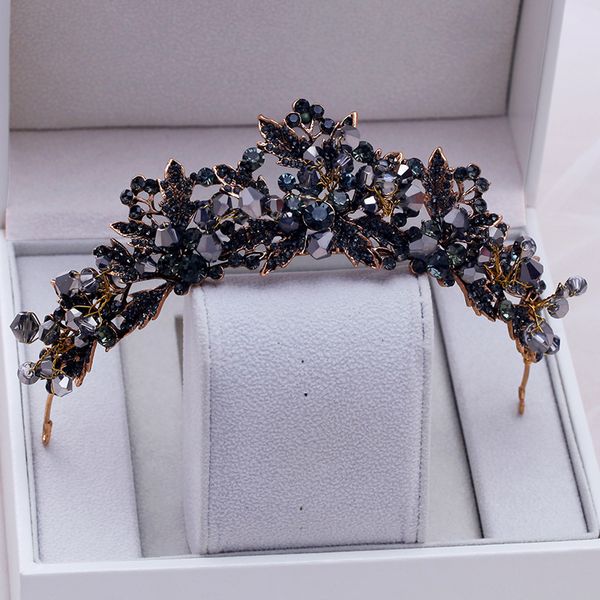 

diezi baroque black crystal beads bridal tiaras crown rhinestone diadem pageant veil tiara headbands wedding hair accessories mx200720, White;golden