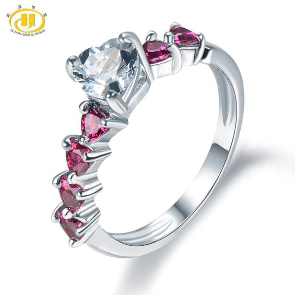 

hutang gemstone jewelry natural aquamarine solid 925 sterling silver ring engagement fine stone jewelry for march birthday gift, Golden;silver