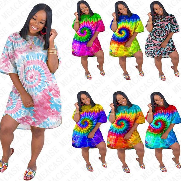 

women's dress summer 3d tie dye color designer oversize blouse dresses short sleeve long tshirt skirt bikinis cover rainbow colors d716, White