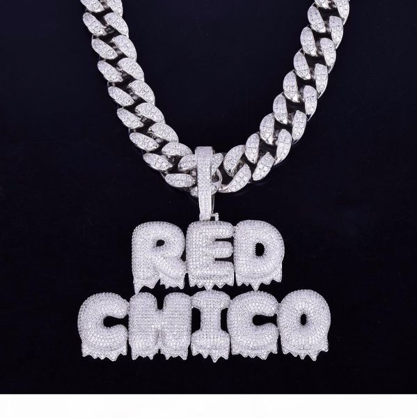 

with 20mm cuban chain custom name drip bubble letter chain pendants necklaces men zircon hip hop jewelry, Silver