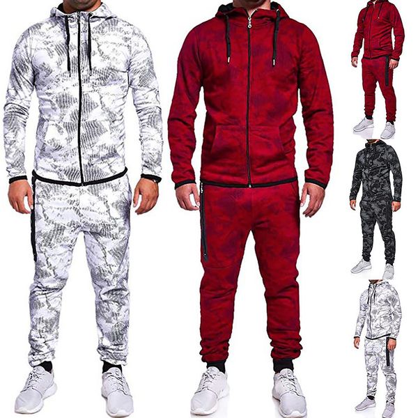 

мужчины set 2 шт осень sporting верхняя одежда hoodie трек костюм мужской фитнес стенд воротник толстовки куртка + штаны наборы, Gray