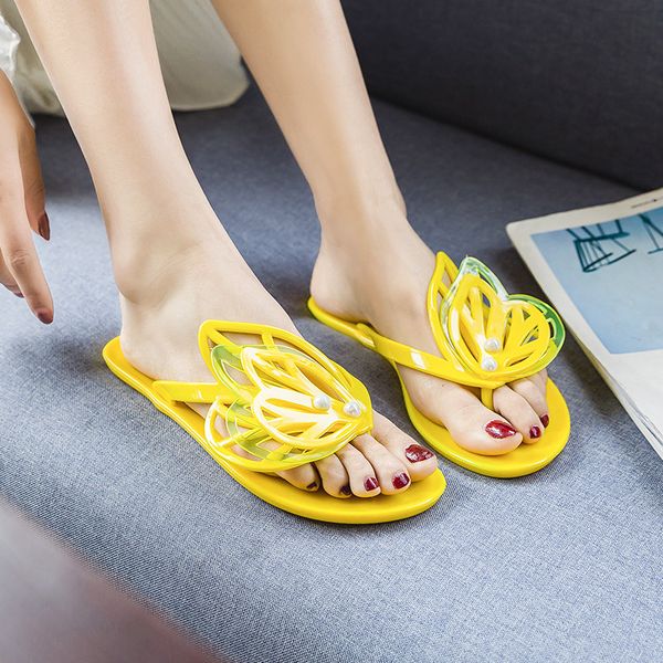 

slippers summer fashion beach shoes lndoor and outdoor solid flat with flip flops flower crystal jelly sandals non-slip high quality, Black