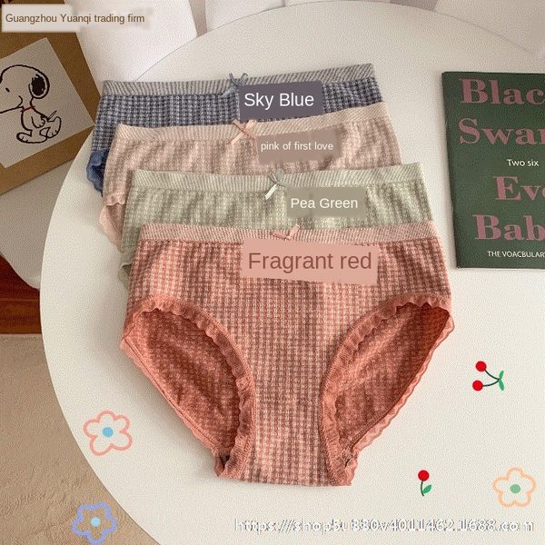 

zyvbs сладкие женщин нижнее белье 2020 середины талии четыре шорты поножи предметы и полоса с треугольником новый плед битнику белье брюки ш, Black;white