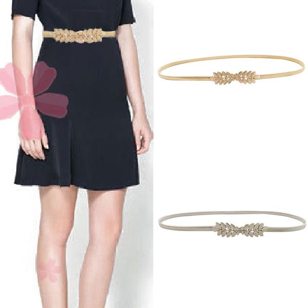 

elegent gold silver belt for women flower leaf ladies waist belts for dresses stretch skinny metal female belt summer dress, Black;brown