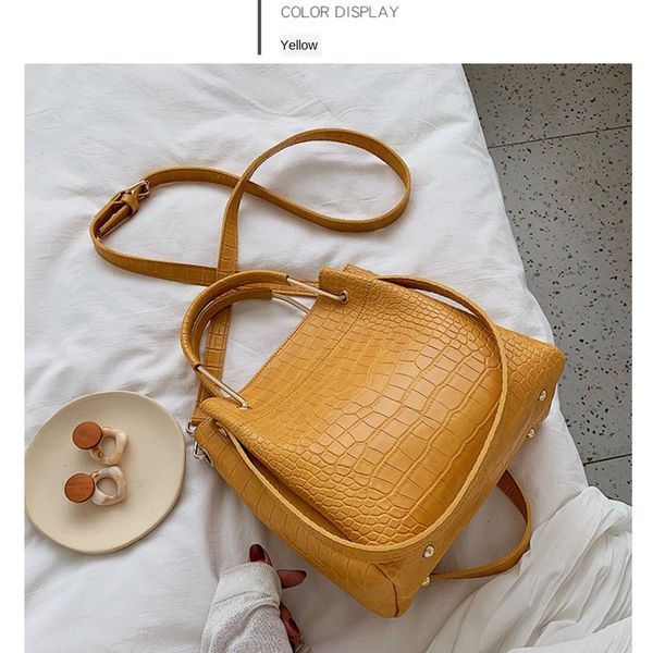 

женская портативный 2020 новый корейский стиль кроссбоди черный моды камень шаблон ведра плеча небольшой плечо небольшой мешок, White