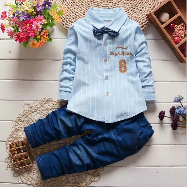 

Fashion Boys Striped Shirts Pants Kids Suits Children Clothing Autumn Clothes Set Long Sleeve Gentleman Suit, Pink