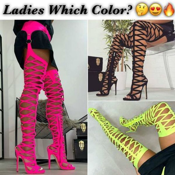 

david2020 prosperous2020 hollow-out laser knee-high belt cool boots, Black