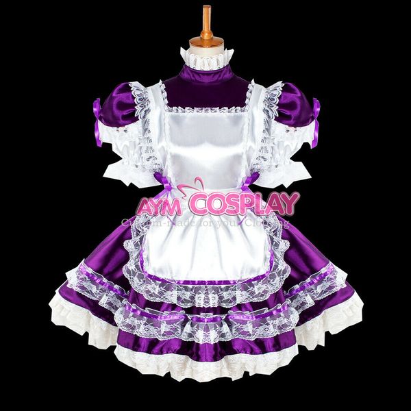 

lockable sissy maid purple satin dress cross dressers, Black;red