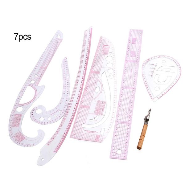 

7pcs sew dressmaking metric ruler set 2020 multifunction curve tailor ruler sewing tool diy apparel sewing tools & accessory, Black