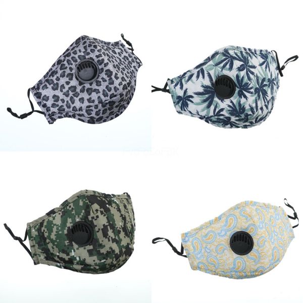 

designer printed face mask earloop mouth mask with breathing valve adjustable reusable masks soft breathable anti dust protective #349#450, Black