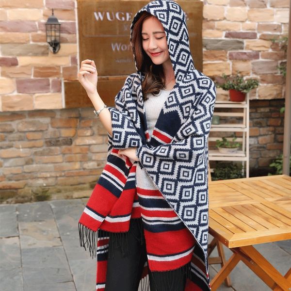 

new scarf cloak shawl split big shawl women's new fashion british literary cloak cashmere long scarf, Blue;gray