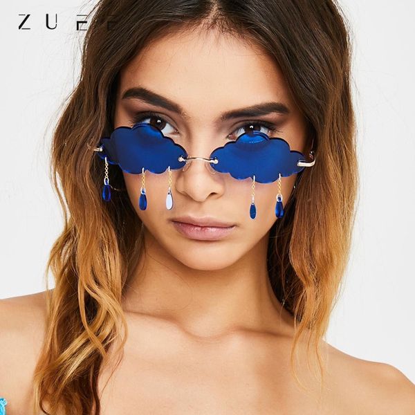 

rimless sunglasses women 2020 fashion vintage clouds tassel steampunk sunglasses men frameless punk glasses shades uv400, White;black