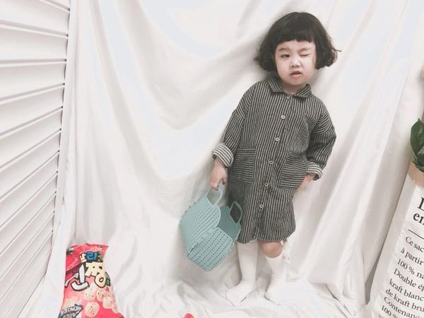 

autumn of 2019 children's long korean oversize striped long shirt loose shirt, White;black