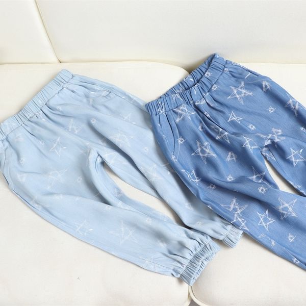 

small pear children's casual boys and girls imitation denim tencel new style casual anti-mosquito pants anti-mosquito pants, Blue