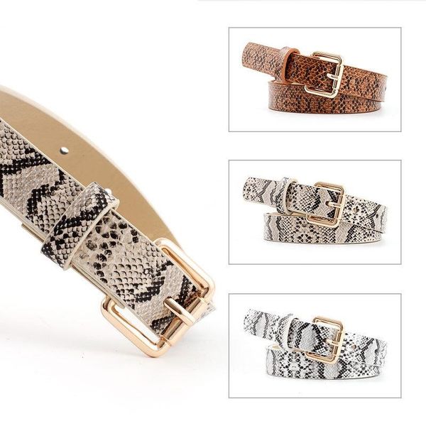 

snakeskin serpentine gold square buckle ladies belt 2.3cm wide fashion woman belt ceinture femme belts for women, Black;brown