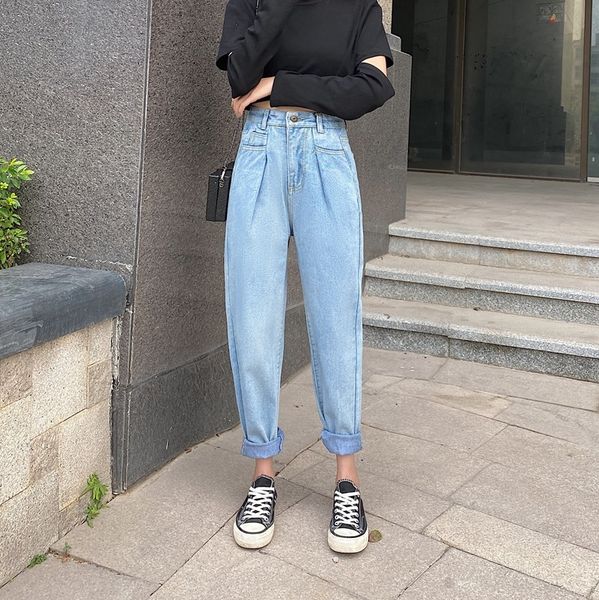 

oae14 large size women's summer clothing 2020 new loose western style fat sister slimming pants large jeans and jeans leg thick women&#, Blue