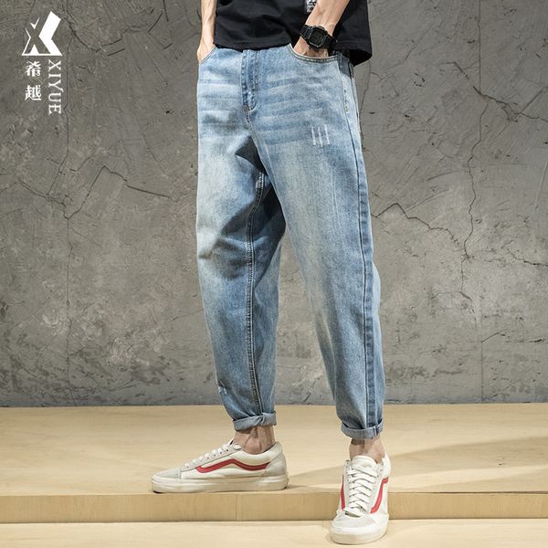 

summer 2020 fashion teenagers ankle length denim jeans men's loose large size 36 daddy harlan men's brand trend wild feet pants, Blue
