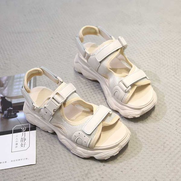 

casual platform sandals women flat soft sandals ladies summer shoes new peep toe white hook&loop shoes sandels for women, Black