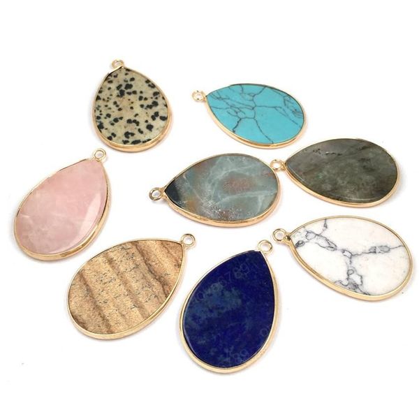 

wholesale gold plated water drop labradorite stone pendant for party gift green turquoise jewelry, Silver