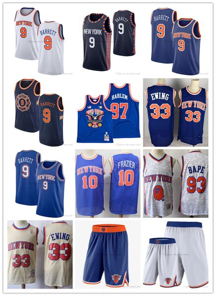 

men youth new york knicks 9 rj barrett 97 harlem 33 ewing 10 frazier 2019/20 city player jersey, Black;red