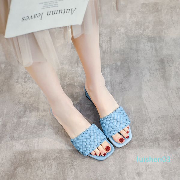 

slippers casual shoes woman 2020 square heel string bead rubber flip flops slipers women med luxury block hawaiian new slides l03, Black