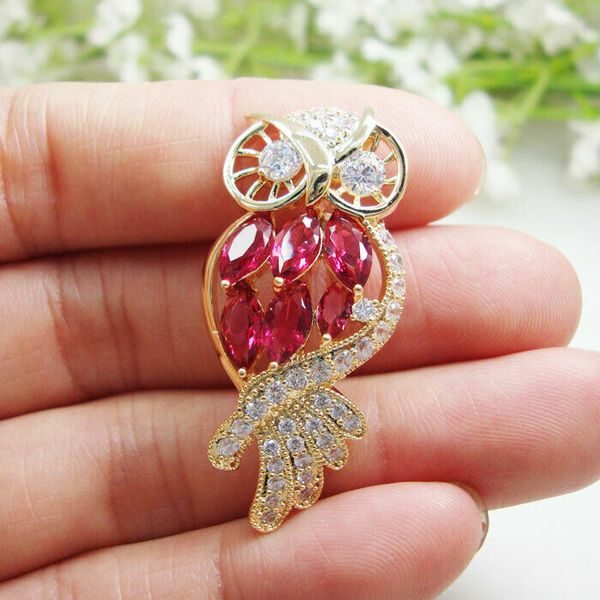 

red zircon crystal vintage owl bird woman party jewelry brooch pin, Gray