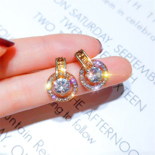 

fyuan geometric round stud earrings for women girl bijoux exquisite gold color small circle crystal earrings statement jewelry, Golden;silver