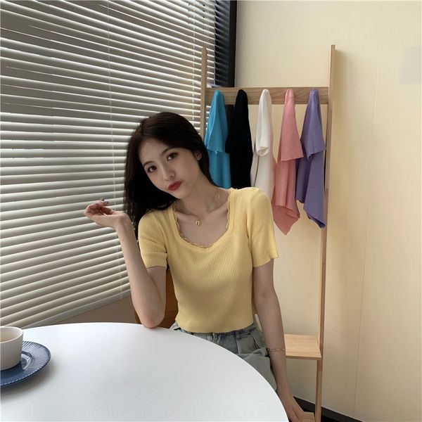 

2020 летнего новое нежный топ кружево свитера французского меньшинства квадратного воротник короткий рукав кружево свитер сверху, White;black