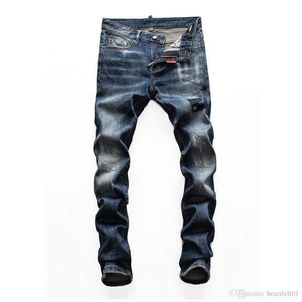 

brand jeans mens luxury designer jeans baggy biker high waisted ripped rock revival black skinny men jean jeckets long pants trousers 030, Blue