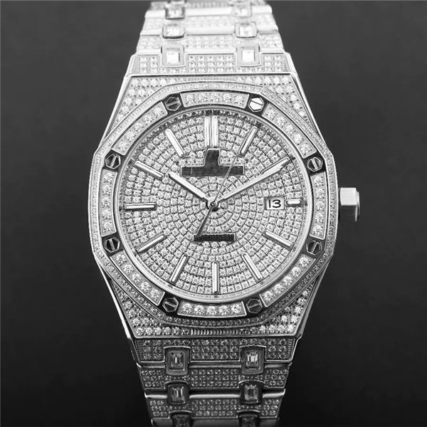

tz 15452 reloj de lujo 41x10mm 3120 automatic mechanical movement sapphire mirror refined steel watchband men diamond watch, Slivery;brown