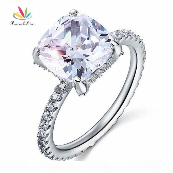 

peacock star solid 925 sterling silver wedding promise engagement ring 5 carat cushion cut jewelry cfr8092 y19052201, Slivery;golden