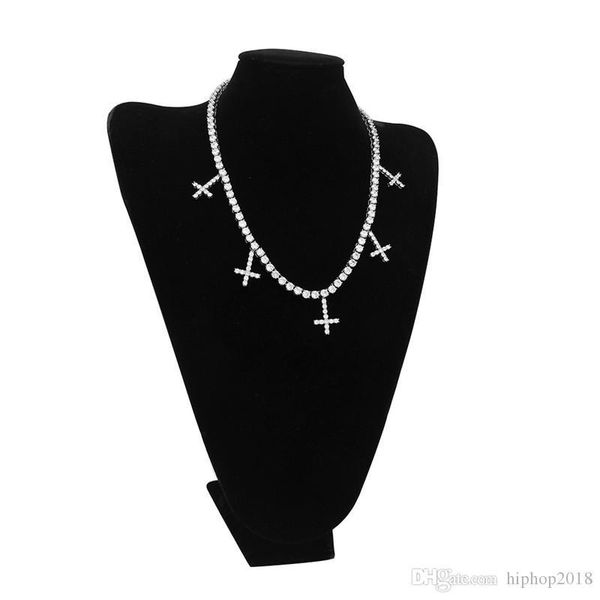 

hip hop bling chains jewelry men gold silver iced out tennis chain fashion cross pendant necklace, Black
