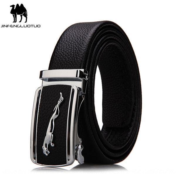

camel layer pure cowhide automatic camel men's men men's buckle belt business leopard head genuine leather belt men, Black;brown
