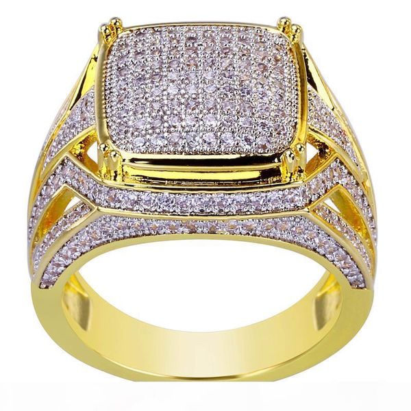 

hip hop iced out gold micro pave cubic zircon bling big square rings for male jewelry 18mm mother's day gift, Silver