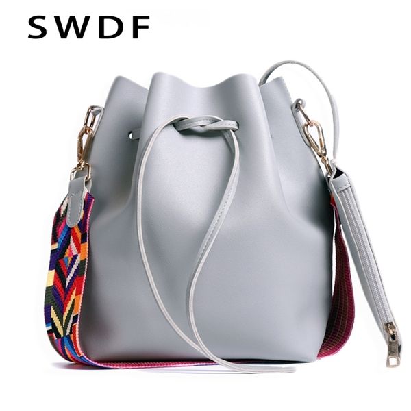 

swdf brand woman vintage strap shoulder bags women designer bag bucket ladies pu leather handbag sac de femme crossbody bags