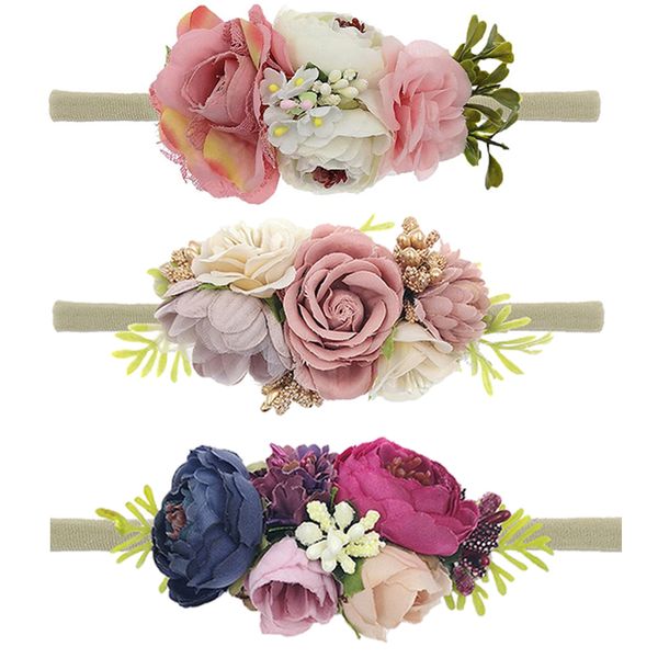 

hair accessories 2pcs/lot baby girls headband born po props princess headdress rhinestone diademas flower crown, Slivery;white