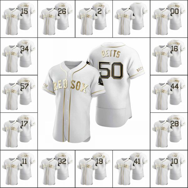 

boston red sox #34 david ortiz 50 mookie betts 15 dustin pedroia men women youth white authentic golden edition custom jersey, Black
