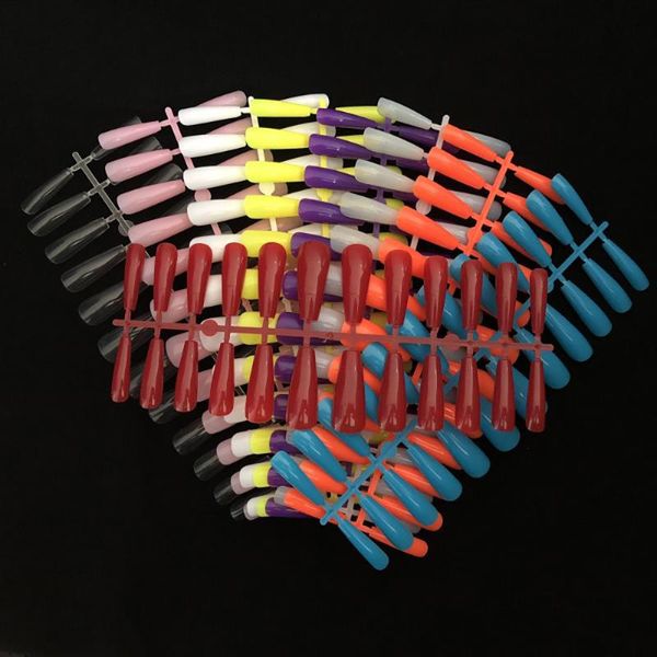 

24pcs / piece trapezoidal long section full sticker candy color full coverage wear fake nails solid color nail nail tool, Red;gold
