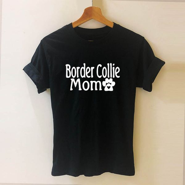 

border collie mom dog lover print cotton t shirt custom gift black, White