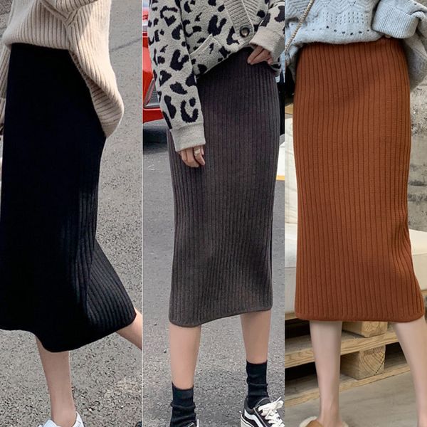 

knitted skirt skirt dress nv chun autumn/winter 2019 new high waist length black split step bodycon dress