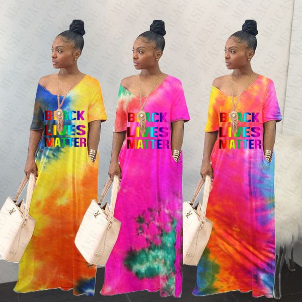 

women dress fashion tie-dyed gradient color black lives matter printed loose multicolor dress pullover hoodies boutique d71404, Black;gray