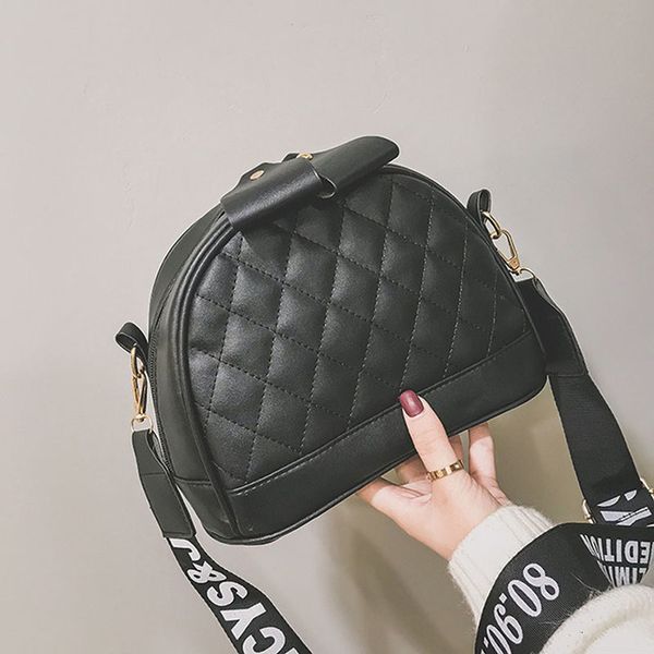 

brand design woman shoulder bag 2020 simple casual cute ladie wide shoulder strap pu slung large capacity quilted bag