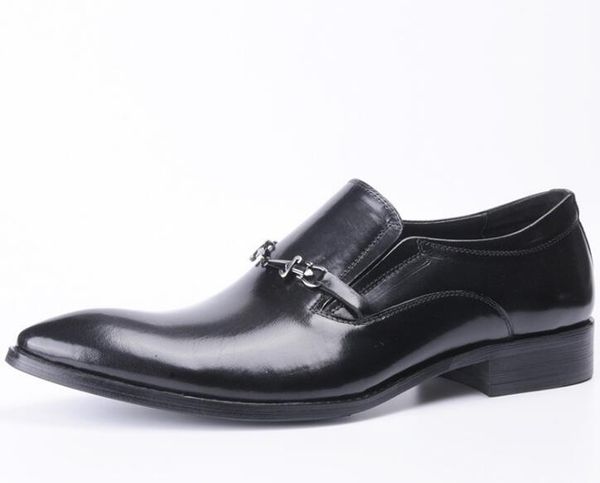 

new style fashion pointed toe men's shoes high-genuine leather formal dress shoes slip on business, Black