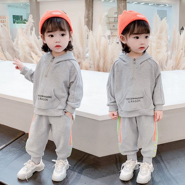 

kids designer clothes girls2020 spring and autumn lettered hooded sports and leisure two-piece set boys and girls sportswear suit korean ver, White