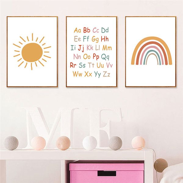 

sun rainbow print alphabet nursery wall art canvas poster child painting art posters nordic baby kids room wall pictures decor