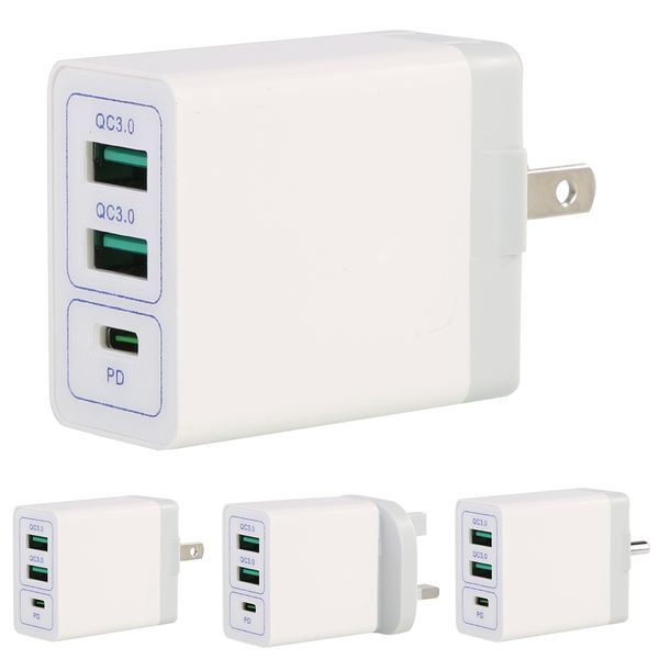 36W 3 порта USB зарядное устройство Складная Быстрая зарядка Wall Зарядные Adapter UK / EU / US штепсельной вилки для мобильного телефона